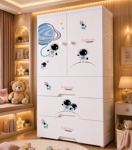 Image of HIWARE Premium Modular Wardrobe for Bedroom, Kids Room and Home | Spacious Clothes Storage Cabinet with Drawers and Shelves | Modern Stylish Design, Heavy Duty, Multiuse Organizer- SJ6514-STARRY Sky