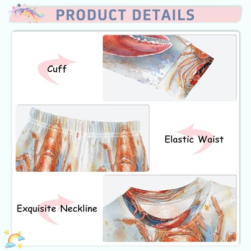 Pajama Sets Long Sleeve Red Blue Crawfish Soft Comfy Sleepwear 2 Piece PJS 3-8T4