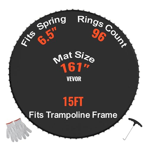 VEVOR Tapis de Rechange pour Trampoline, Tapis de Saut de Remplacement Universel pour Trampoline Rond avec Cadre de 457 cm, résistant aux UV, Anneaux en V...