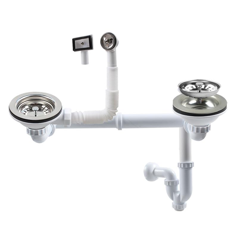 Talea Garniture de vidange double avec trop-plein, diamètre 114 mm, blanc, ensemble complet pour évier de cuisine, convient pour éviers avec une ouverture...