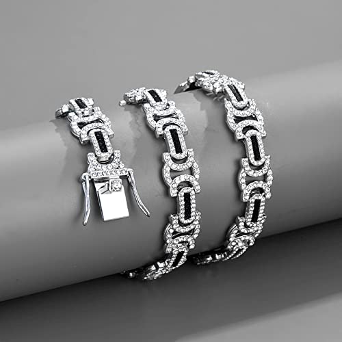 Xikui Diamond Byzantine Necklace, Silver/Gold Plated Bling Cuban Byzantine Chain For Men, 13Mm Iced Out Chain Hip Hop Jewelry，8"/18"/20"/24" (18 Inch, Silver) #TOP1