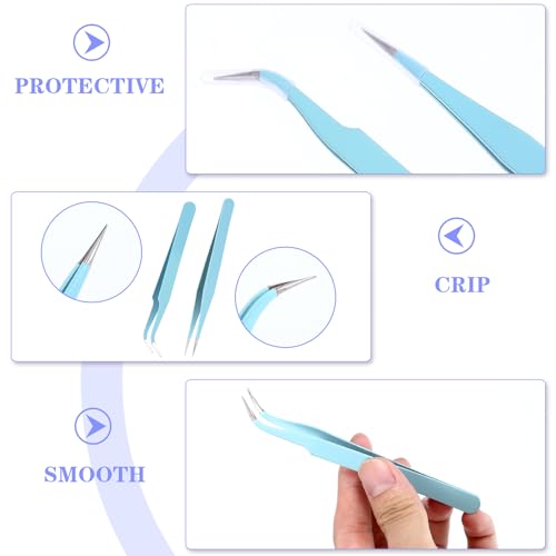 Dimeho 4 Pcs Aufkleber Pinzette, Edelstahl Gerade und Gebogene Spitze Pinzette Zange Wimpern Pinzette Niedlich Handwerk Pinzette Kit für Basteln, Aufkleber, Wimpern Erweiterungen, Schmuck Machen