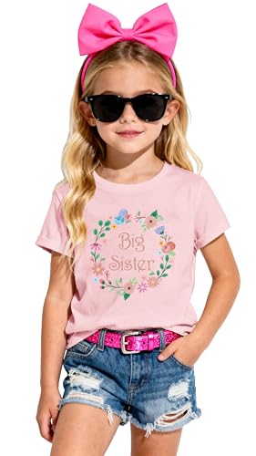 Big Sister Shirts for Girls Cute Floral Childrens T-Shirt Promoted to Big Sister Tee Tops
