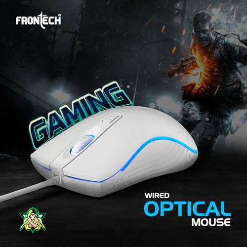 Image of Frontech Quantum Striker Gaming Combo | Rainbow Backlit Keyboard with Optical Mouse | 2400 DPI Adjustable | 4 Button Mouse | USB Plug & Play | 104 Keys | 1 Year Warranty (KB-0050WHT)
