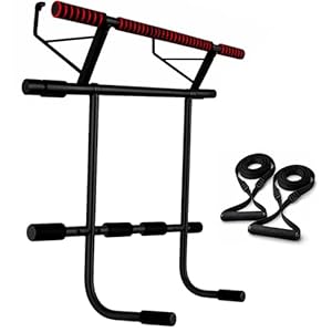 OcioDual Barre Traction Porte avec Station de Dips et Sangles de Suspension, Barre de Traction Porte, Pull Up Bar Door, Calisthenics Equipment, Boxing, Pliable, Dips