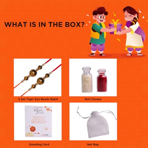 Image of Shubhanjali Crystal Beads Rakhi for Brother | Handmade Healing Crystal Stone Designer Rakhi for Bhaiya | Raksha Bandhan Gift Set with Roli Chawal, Kumkum, Greeting Card & Potli