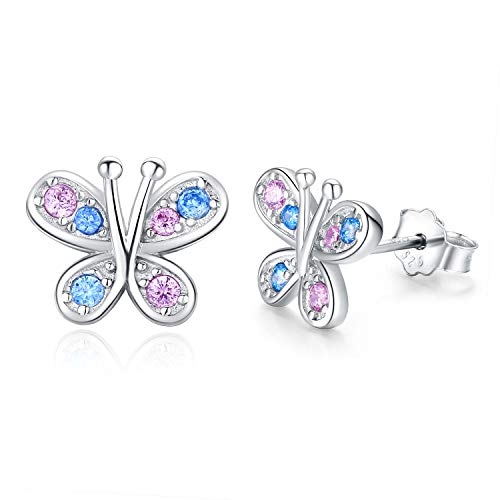 CUOKA MIRACLE Butterfly Stud Earrings 925 Sterling Silver Cubic Zircon Butterfly Jewellery for Women Butterfly Gifts for Girls Kids