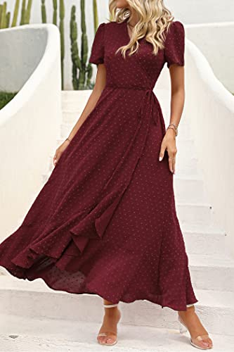 Image of PRETTYGARDEN Women's Summer Wrap Maxi Dress Casual Boho Floral V Neck Short Sleeve Ruffle Hem Split Beach Long Dresses