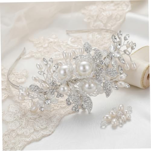Diadema de boda con cristales y flores de aleación blanca para novias 3