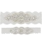 yanstar Wedding Bridal Garter Stretch Lace Bridal Garter Sets with Rhinestones Clear Crystal Pear...