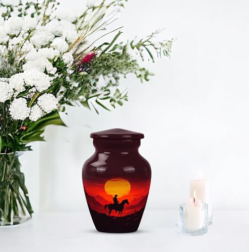 Image of Cowboy Urn - Small Urn for Human Ashes Keepsake - Urn for Ashes Adult Male - Urn for Ashes for Women - Funeral Urns for Adult Ashes Women - Size 3 Inch, Pack of 2