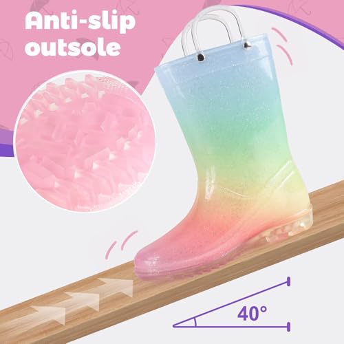 JUDIS Kids Glitter Rain Boots Girls Waterproof Rain Shoes with Easy-on Handles2