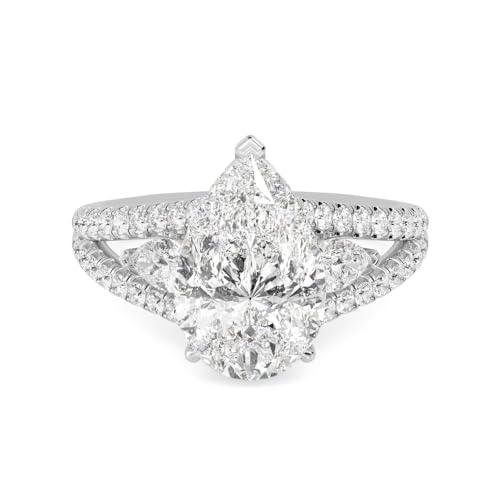 1-5 Carat (ctw) White Gold Pear,Round Cut LAB GROWN Diamond Three Stone Engagement Ring (Color E-F Clarity VS2-SI1)