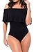 Girl Casual Boyfriend Style Off Shoulder Bodysuit Short Sleeve Leotard Black M