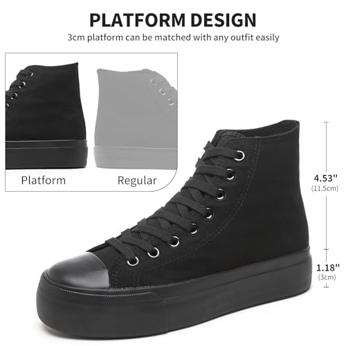 Image of FRACORA Womens High Top Canvas Shoes White Black Platform Sneakers Lace Up Shoes for Women