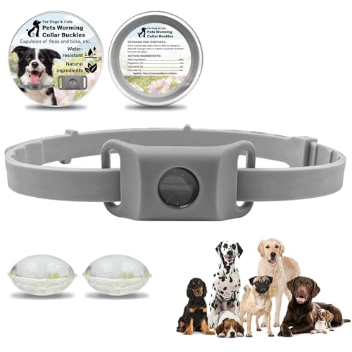 Clavya Tags for Dogs, 100% Natural Ingredients, 4 Months Long Lasting Protection, Clavya Fle-a and Tic-k Tags For Dogs, Clav-ya Fle-a Tag-s for Dog-s, Waterproof, Adjustable Size for Mud, Swim (GRAY)