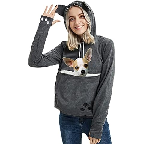 Jomago Womens Pet Carrier Thin Hoodies Kitten Puppy Pouch Shirts Animal Holder Hood Long Sleeve Sweatshirt Thin Dark Grey Cover