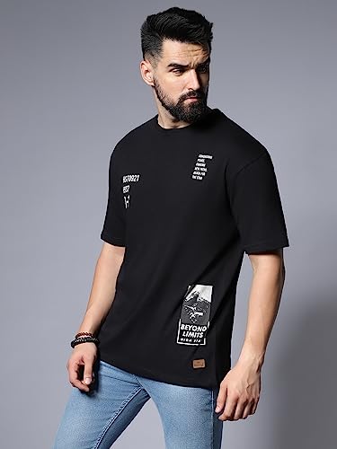 Image of HIGH STAR Men's Typography Applique Regular Fit T-Shirt