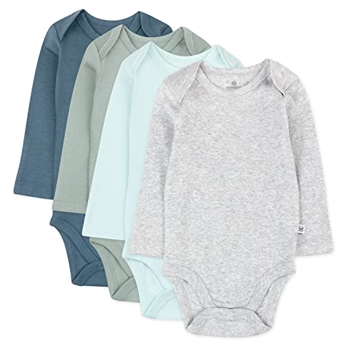 Image of HonestBaby 4-Pack Long Sleeve Bodysuits One Piece 100% Organic Cotton for Infant Baby Girls, Boys