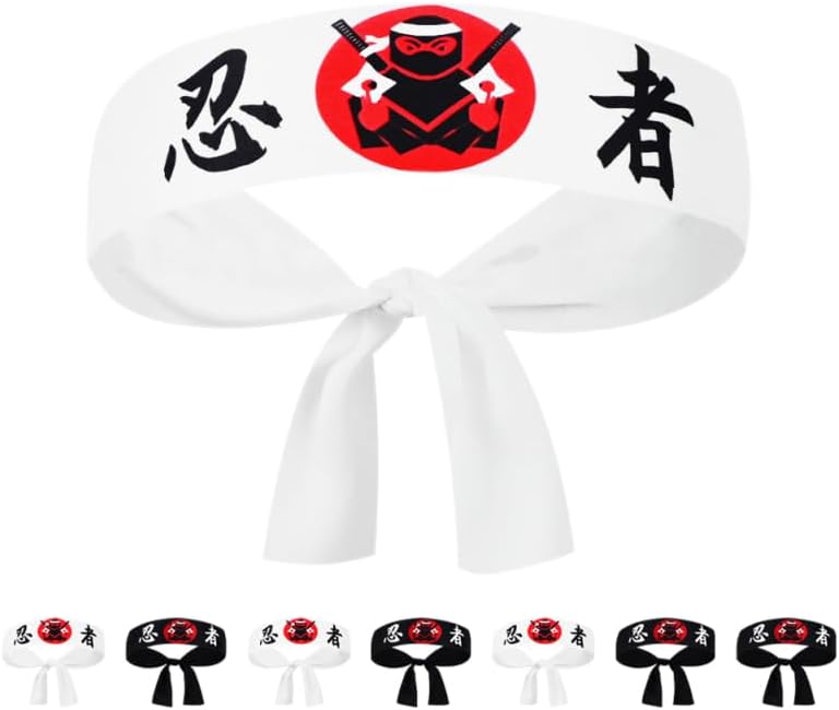 Ninja Chef Hairband Set 8Pcs Japanese Sushi Headband Karate Bandana for Cooking Martial Arts Training and Themed Parties - Image 9