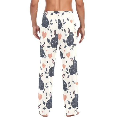 Cute Rabbit Black Heart Men's Pajama Pants Lightweight Sleepwear Bottom Lounge Pants3