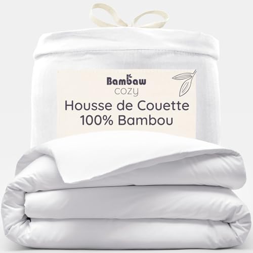 Bambaw Housse de Couette Bambou 240 x 260 cm, Housse de Couette Anti Acarien, Respirante et Hypoallergénique, Drap Fraicheur, Été et Hiver, Drap Anti...