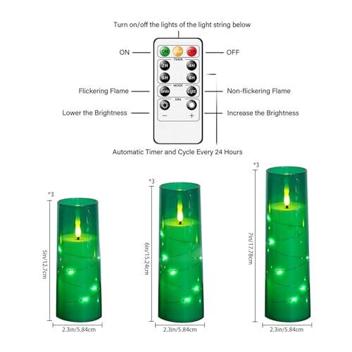 Image of Nimiko Flickering Flameless LED Candles,Battery Operated Candles 9 Pcs with Embedded Star String,Acrylic LED Pillar Candles with Remote,Suitable for Home Decoration to Create an Atmosphere (Green)