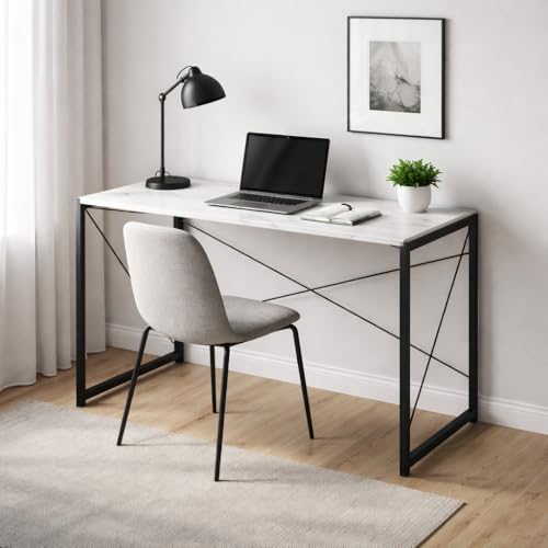 Image of EXVITO Portable Wood & Metal Computer Desk | Foldable Modern Writing | Multipurpose Study Table Best for Home, School | with Pouch Pocket Cell Phone Cash & Card, Clear Window Carry Handles