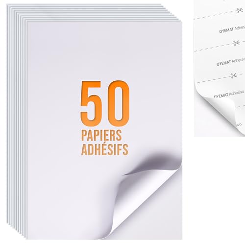 50 Feuilles 1 Étiquette par Feuille | Papier Adhésif A4 pour Imprimantes (297 mm x 210 mm) | Papier Autocollant Imprimante Blanc | Imprimantes à Jet...