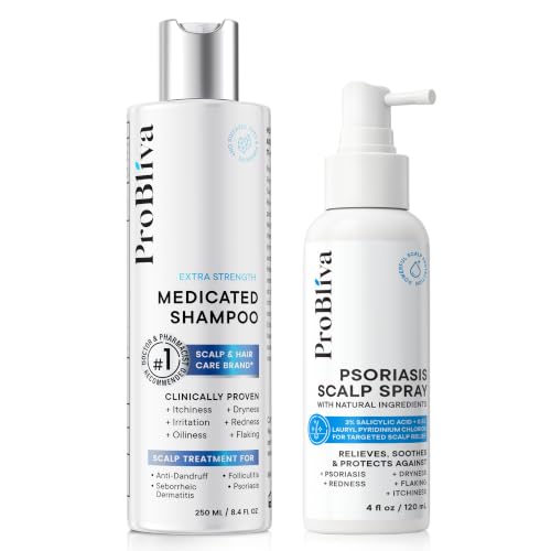 Image of ProBliva Anti Dandruff Shampoo & Spray Set for Scalp Care: Antifungal Shampoo & Scalp Treatment for Psoriasis, Folliculitis, Dandruff & Seborrheic Dermatitis - Relieves Itch, Dryness, Flaking