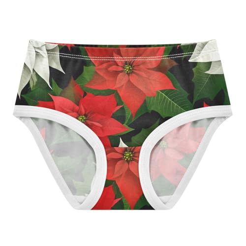 Cotton Toddler Underwear Floral White Red Poinsettia Flowers Green Panties Little Girl Designer Undies Kids Briefs 2t