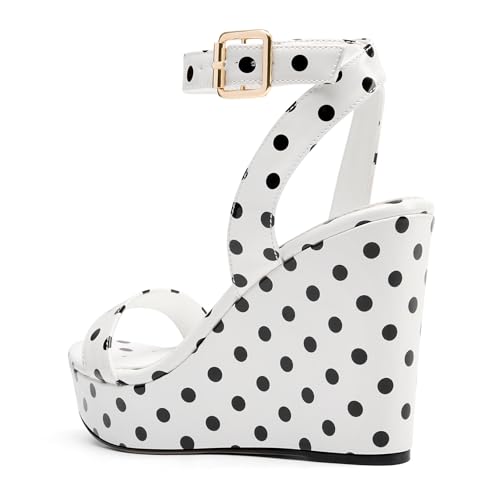 Image of Aachcol Women Platform Wedge Sandals Round Peep Open Toe Ankle Strap Slingback Two-Piece Chunky Block High Heel Dress Shoes Pumps Party Patent 4 Inch