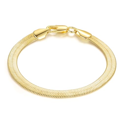 MELELIFE 14K Gold Bracelets for Women & Bracelet for Men Smooth Wide Snake Gold Chain Bracelet for Women Men Bracelets Jewelry Presents (6.5, 7, 7.5, 8, 9 in) - Main Image