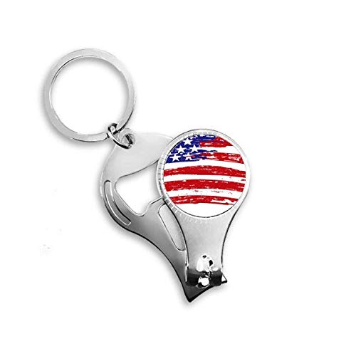 Stars and Stripes Bend America Country Flag Nail Nipper Ring Key Chain Bottle Opener Clipper