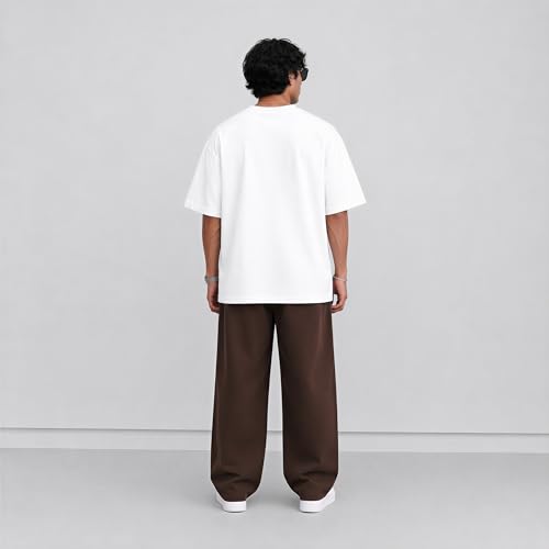 Image of PeaceOut Oversized T Shirt for Men | 240 GSM Heavyweight Cotton T Shirt | Drop Shoulder Oversized Tshirt for Men | Baggy Loose Fit Streetwear Round Neck Half Sleeve Casual Wear