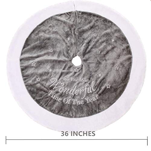 Dremisland 36" Luxury Faux Fur Christmas Tree Skirt With Snowflake Double Layers Soft Tree Skirt Xmas Holiday Party Decoration - Grey #TOP3