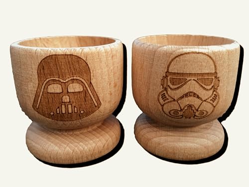FastCraft Star Wars inspirierter Eierbecher aus Holz, Motiv: DARTH VADER STORMTROOPER (2 Stück)