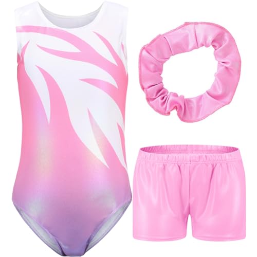 Valcatch Leotards for Girls Gymnastics Kids Teens Dance Unitards with Shorts Athletic Dance wear Shiny Gym Leotard Outfit