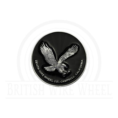 Image of Zenith Eagle Chrome & Black Metal Wheel Chip Emblems (Set of 4) | Triple Chrome Plated Solid Metal Wheel Chip Emblems, 2.25 inch | for Lowriders with Recessed Knock Off Spinner Caps