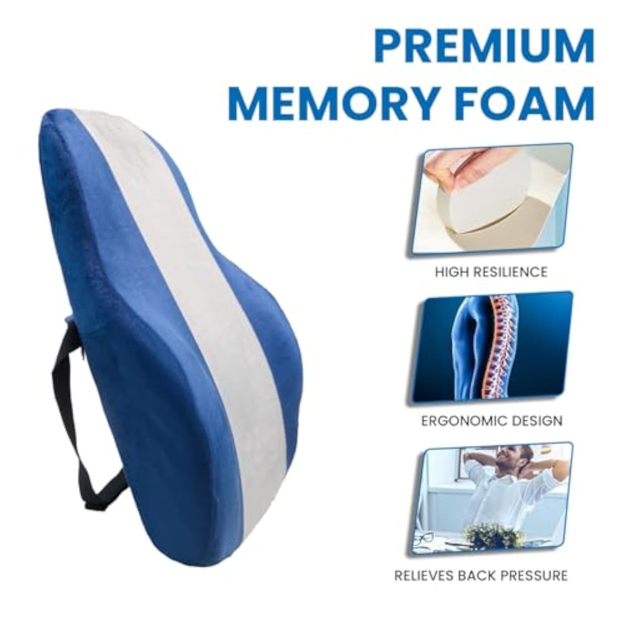 Memory Foam Back Support Cushion for Office Chair & Car Seat