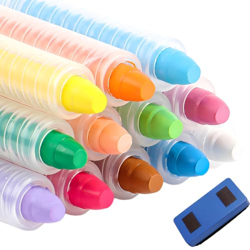 YIPFEN 12 Tizas de Colores para Pizarra, Sin Polvo, No Tóxicas, Lavables, Borrables, Tizas para Niños, Herramienta de Arte para Dibujar y Escribir en Pizarras