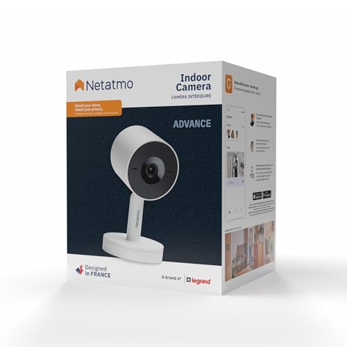 Netatmo Cámara Inteligente para Interiores Advance - Reconocimiento Facial Optimizado por IA, Audio Bidireccional, Ángulo de visión Amplio de 130°, HDR 2K, 30 fps, Zoom X16, 2X SD - Blanco