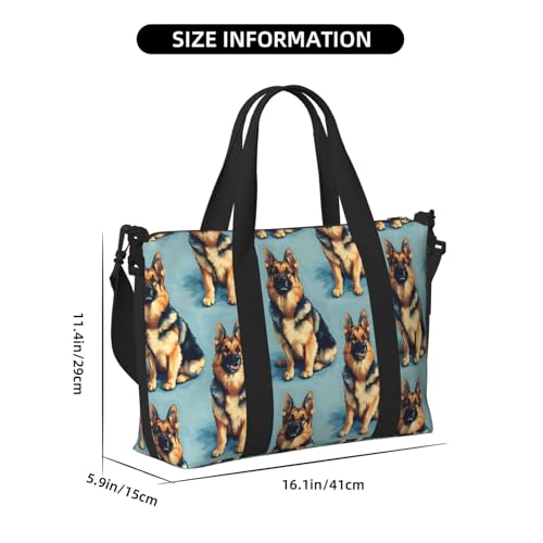German Shepherd Dog Print Travel Duffle Bags for Women, Personal Item Overnight Weekender Sport Carry On Gym Bag for Men Women2