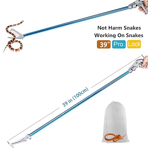 Image of Snake Tong Catcher-Professional Reptile Rescue Grabber Aluminum Alloy with Wide Jaw Locking Mechanism and Comfort Grip for Safe Rattlesnake Control and Removal Tool (39inch Snake Tong)