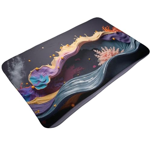 TZTTZT Tappeto da bagno con stampa astratta colorata con corallo, 76 x 50 cm, assorbente, antiscivolo, lavabile in lavatrice, tappetino da doccia per bagno