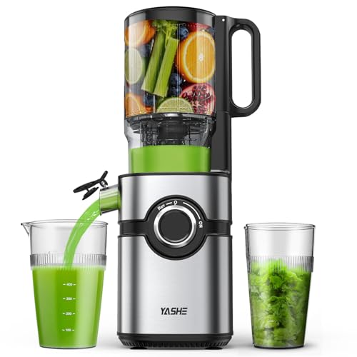 YASHE Extracteur de Jus à Froid, Slow Juicer avec Grande Ouverture 127 mm pour Fruits et Légumes Entiers, Presse à Froid 50 Tr/Min, Haut Rendement en Jus,...