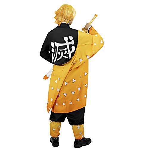 Cosplay Costume for Agatsuma Zenitsu Anime Series Character Clothes Sets with Yellow Cloak for Adult