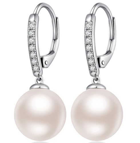 Boucles D'Oreilles Perle Pendantes Boucle Doreille Perle De Culture-10mm Perle Blanche Créoles Bijoux Femme