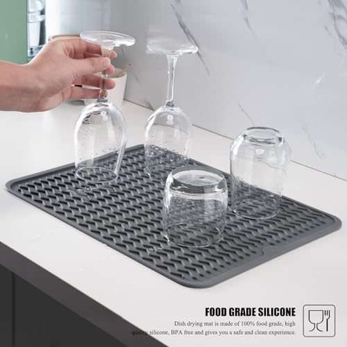 Image of VHKD Silicon Dish Drying mat Non-Slip Coffee Machine Easy Clean Sink Large Heat-Resistant Dish Drainer Kitchen Counter Sink Refrigerator Drawer Liner Utensils Drying mat (Grey 30x40cm)