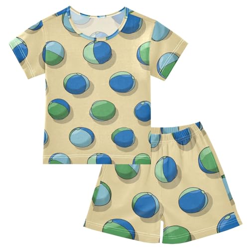 Pajama Short Sets Beach Balls Pattern Print Soft Cotton Summer Sleepwear 2 Piece PJS Size 5-14T